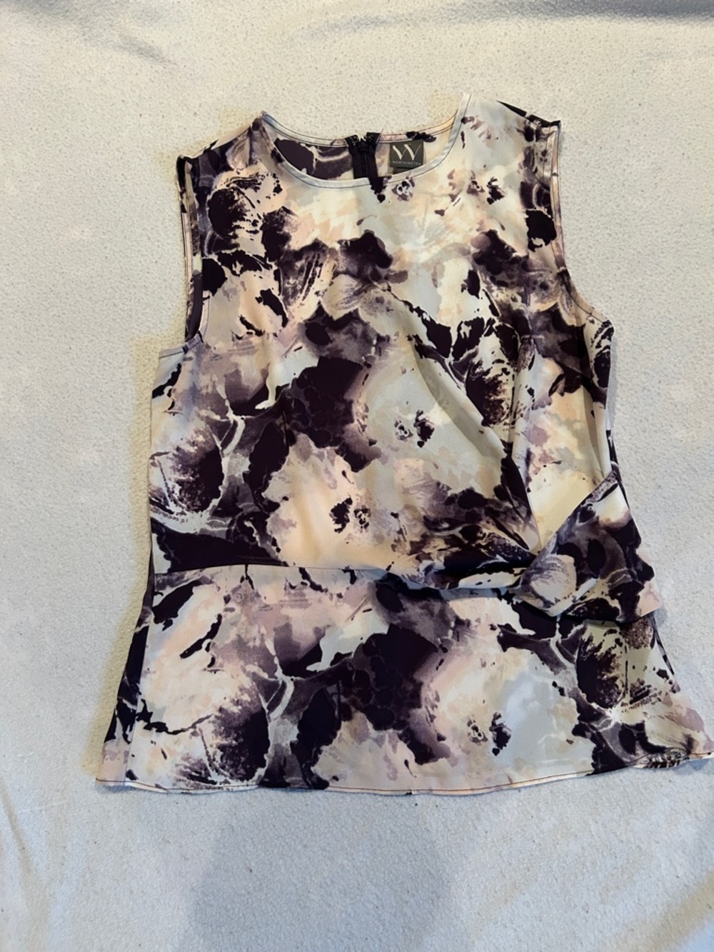 Worthington Sleeveless Purple Floral Print Dress Sleeveless Top